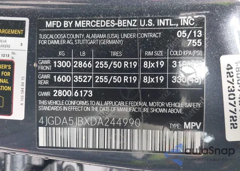 2013 Mercedes-Benz Ml 350 z USA, uszkodzony, nr VIN 4JGDA5JBXDA244990